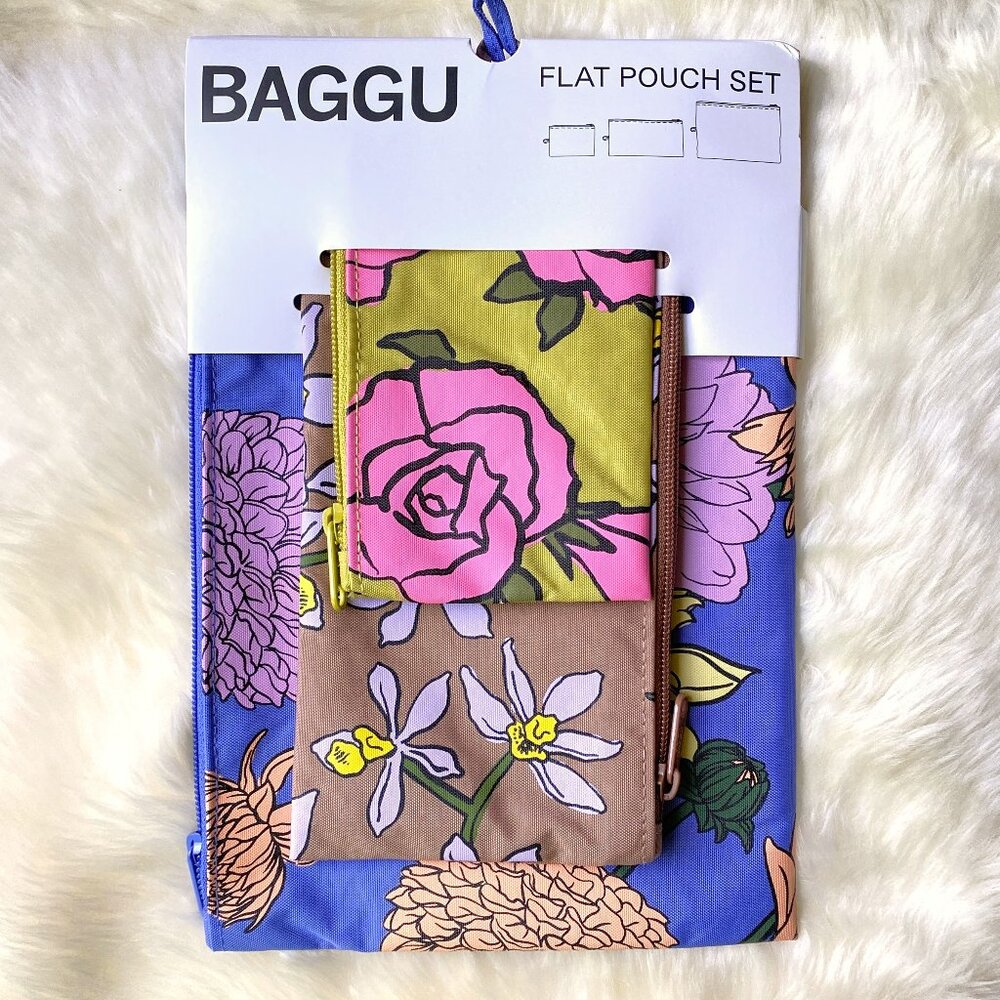 NWT Baggu Flat Pouch Set - Garden Flowers (Rose, Orchid, Dahlia)